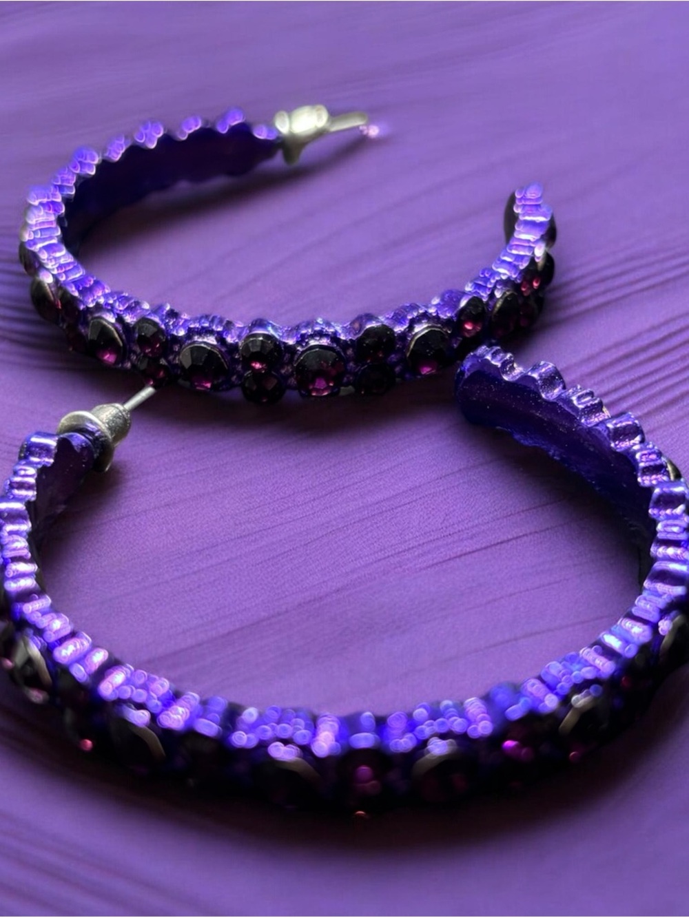 Purple Crystal Hoop Earrings - Women Jewelry
